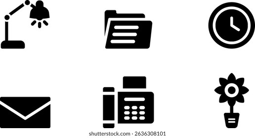 Minimalist Modern rounded filled workplace icon set with clean filled and intuitive symbols