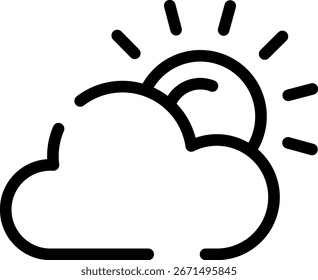 Minimalist Modern Rounded Outline Sun And Cloud Icon with clean Filled and intuitive symbols