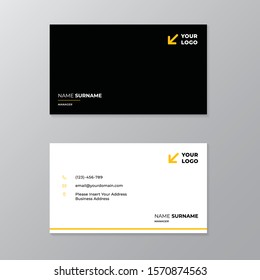 Minimalist modern and simple clean layout business card print template design with white, black and orange cmyk color.
