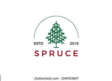 Minimalist modern spruce tree line art logo design vector graphic
