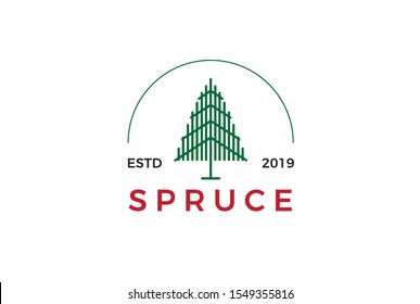 Minimalist modern spruce tree line art logo design vector graphic