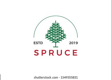 Minimalist modern spruce tree line art logo design vector graphic