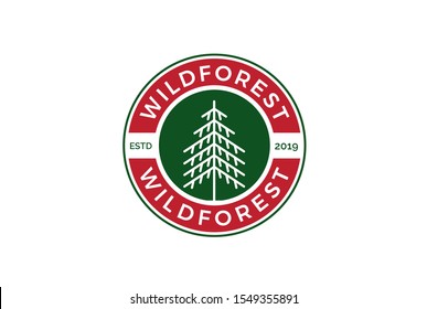 Minimalist modern spruce tree line art logo design vector graphic