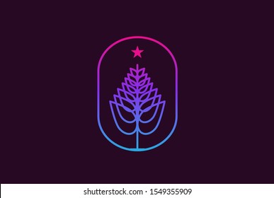 Minimalist modern spruce tree line art logo design vector graphic