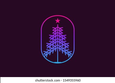 Minimalist modern spruce tree line art logo design vector graphic