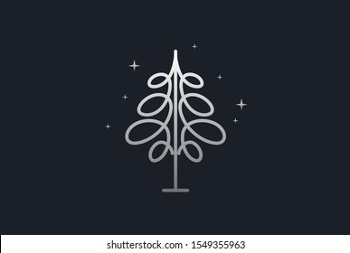 Minimalist modern spruce tree line art logo design vector graphic