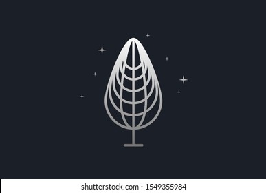 Minimalist modern spruce tree line art logo design vector graphic