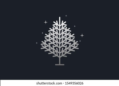 Minimalist modern spruce tree line art logo design vector graphic