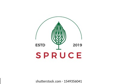 Minimalist modern spruce tree line art logo design vector graphic