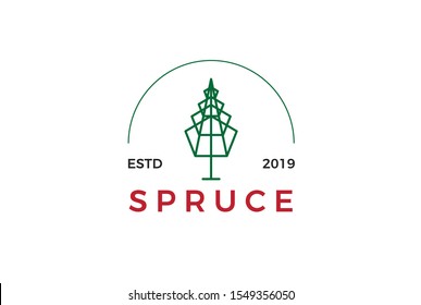 Minimalist modern spruce tree line art logo design vector graphic