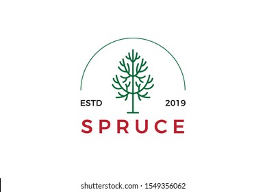 Minimalist modern spruce tree line art logo design vector graphic