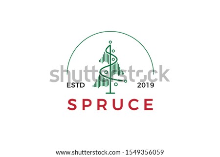 Minimalist modern spruce tree line art logo design vector graphic