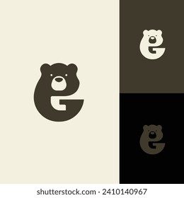 Minimalist modern strong logo Letter Mark Initial G with bear ,polar bear ,grizzly negative space logo design