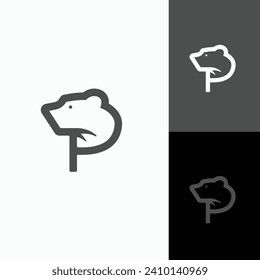 Minimalist modern strong logo Letter Mark Initial P with bear ,polar bear ,grizzly negative space logo design
