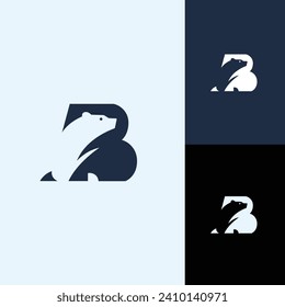 Minimalist modern strong logo Letter Mark Initial B with bear ,polar bear ,grizzly negative space logo design