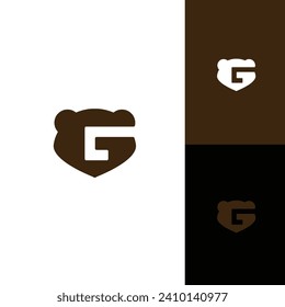 Minimalist modern strong logo Letter Mark Initial G with bear ,polar bear ,grizzly negative space logo design