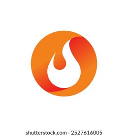Minimalist and modern style of a flame in negative space isolated by the orange fire gradient color in modern and minimalist style for the app and favicon
