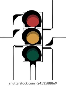 A minimalist and modern traffic light design, featuring a simple line art drawing of a three-tiered traffic signal. The background is a blank canvas, allowing the traffic light to stand out.