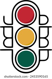 A minimalist and modern traffic light design, featuring a simple line art drawing of a three-tiered traffic signal. The top light is red, the middle light is yellow, and the bottom light is green.