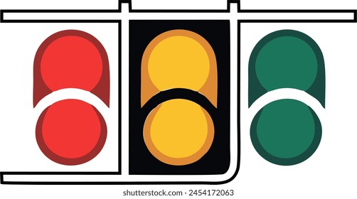 A minimalist and modern traffic light design, featuring a simple line art drawing of a three-tiered traffic signal. The left light is red, the middle light is yellow, and the right light is green.
