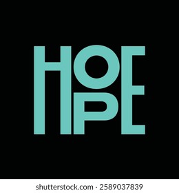 Minimalist and modern typography design featuring the word "HOPE" in bold cyan letters on a black background. Perfect for inspirational posters, graphic tees, branding, and digital art.
