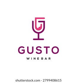 Minimalist and modern vector logo template combining the letter G with a wine glass silhouette. Perfect for wineries, luxury bars, lounges, vineyards, bistros, beverage brands, corporate catering, or upscale restaurants. Clean line art design, easily editable vector format