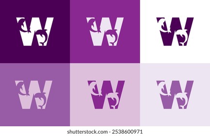 minimalist Modern W Icon Fish Logo with colorful Icon Vector Design Illustration