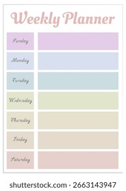 Minimalist Modern Weekly Schedule Planner Printable Vector Design