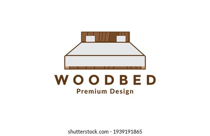 minimalist modern wood bed furniture interior logo vector symbol icon design illustration
