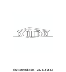 Minimalist modernist architectural facade with clean circular cutout portals in single line art style