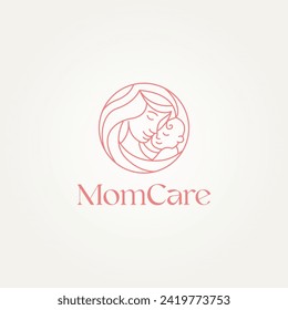 minimalist mom and baby care line art logo template vector illustration design. simple modern happy mother's day celebration concept