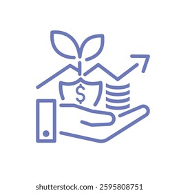 Minimalist Money Growth Icon Stroke Style Coins Stack Rupee Dollar Plant Upward Arrow Bar Chart Investment Hand