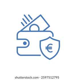 Minimalist money management icon with wallet, growth chart, and shield in clean line style