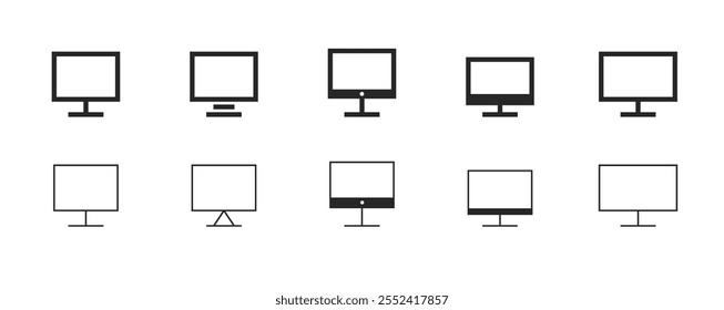 Coleção de ícones de monitor minimalista. Área de trabalho vetorial editável e ícones isolados da tela do monitor.