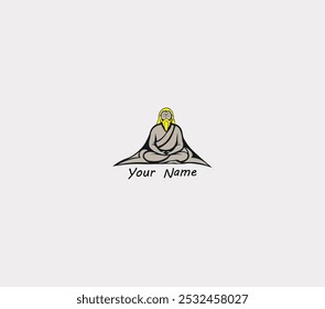 Logotipo minimalista de meditação monge, perfeito para marcas de bem-estar, guias espirituais, ou projetos de desenvolvimento pessoal. Calma e sabedoria no design