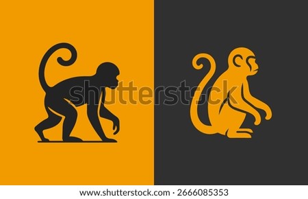 Minimalist Monkey Silhouettes,Black and Orange Vector Illustrations for Branding, Logos, and Design Projects.