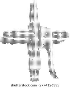 A minimalist monochrome cross rendered in pixelated retro halftone dotted dither style as a geometric pattern vector ideal for vintage religious symbol icon use in printable designs and retrostyle graphics