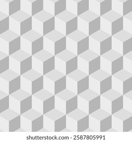 Minimalist Monochrome Cube Pattern. A grayscale geometric cube pattern forming an elegant 3D illusion. Ideal for modern backgrounds, website design, and abstract textures