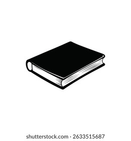 A minimalist monochrome design featuring a closed, hardback book with visible pages, presented on a transparent background for versatile use.