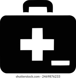 Minimalist Monochrome First Aid Kit Icon.