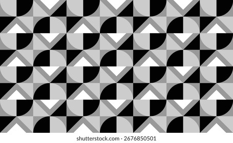 Minimalist monochrome geometric pattern with semicircles and triangles