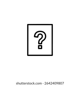 Linha monocromática minimalista de um boletim de voto com um grande ponto de interrogação, simbolizando um referendo ou voto público. Gráfico vetorial, isolado em branco, para um pacote de ícones.