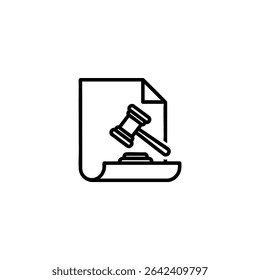Minimalist monochrome line art of a legislative bill, shown as a document with a scroll or gavel. Vector graphic for law or government themes, isolated on white, icon pack ready.