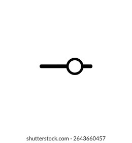 A minimalist monochrome line art symbol of a slider control with a track and knob. Isolated on a white background.