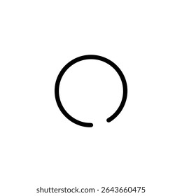 A minimalist monochrome line art symbol showing a circular loading progress arc nearly complete. Isolated on a white background.
