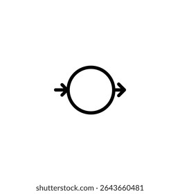 A minimalist monochrome line art symbol representing a user flow node with input and output arrows. Isolated on a white background.