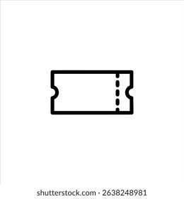 A minimalist monochrome line icon of a movie ticket stub with a perforated edge. Represents cinema, admission, and entertainment. Isolated on white.
