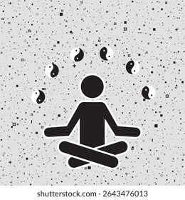Minimalist Monochrome Meditation Icons with Yin Yang Pattern for Wellness Background