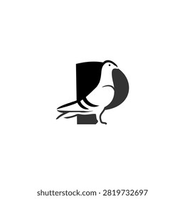 Minimalist monochrome vector logo featuring a dove merged with an alphabet letter P, ideal for peaceful branding, logo identity, emblem, and clean design projects.