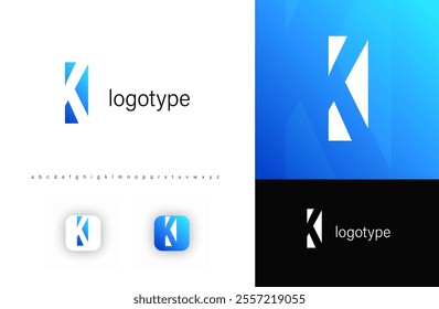 Minimalist monogram letter K logo with angular cutout style and negative space effect, logo kit template with alphabet. Vector illustration